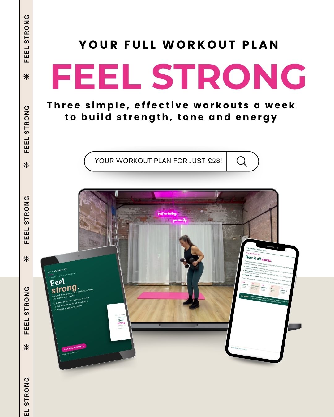 Feel Strong | A 3-Day Full-Body Strength Plan for Women + 90-Day Planner (Printable PDF)